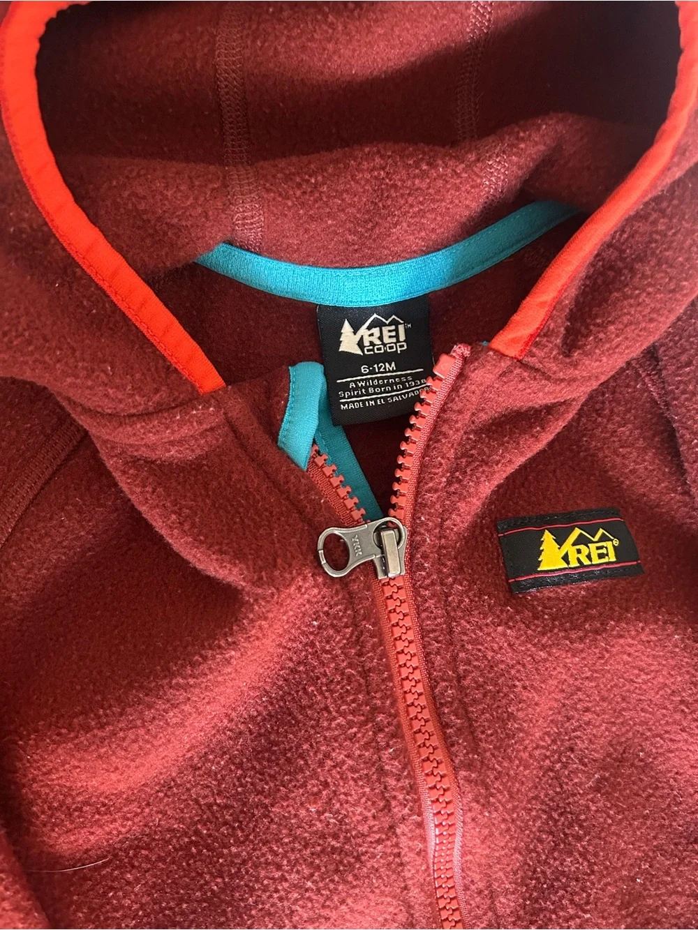 REI Maroon Kids Fleece Hooded Bunting One-Piece with Red Trim